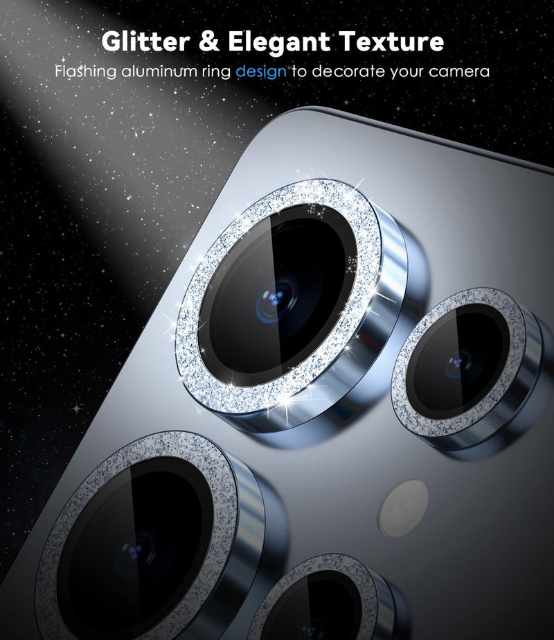 CloudValley for Samsung Galaxy S25 Ultra Camera Lens Protector Bling, 9H Tempered Glass + Aluminum Alloy Lens Protective Ring [Glitter Decoration] Ultra-HD Tempered,Glitter Titanium Silverblue - Image 3